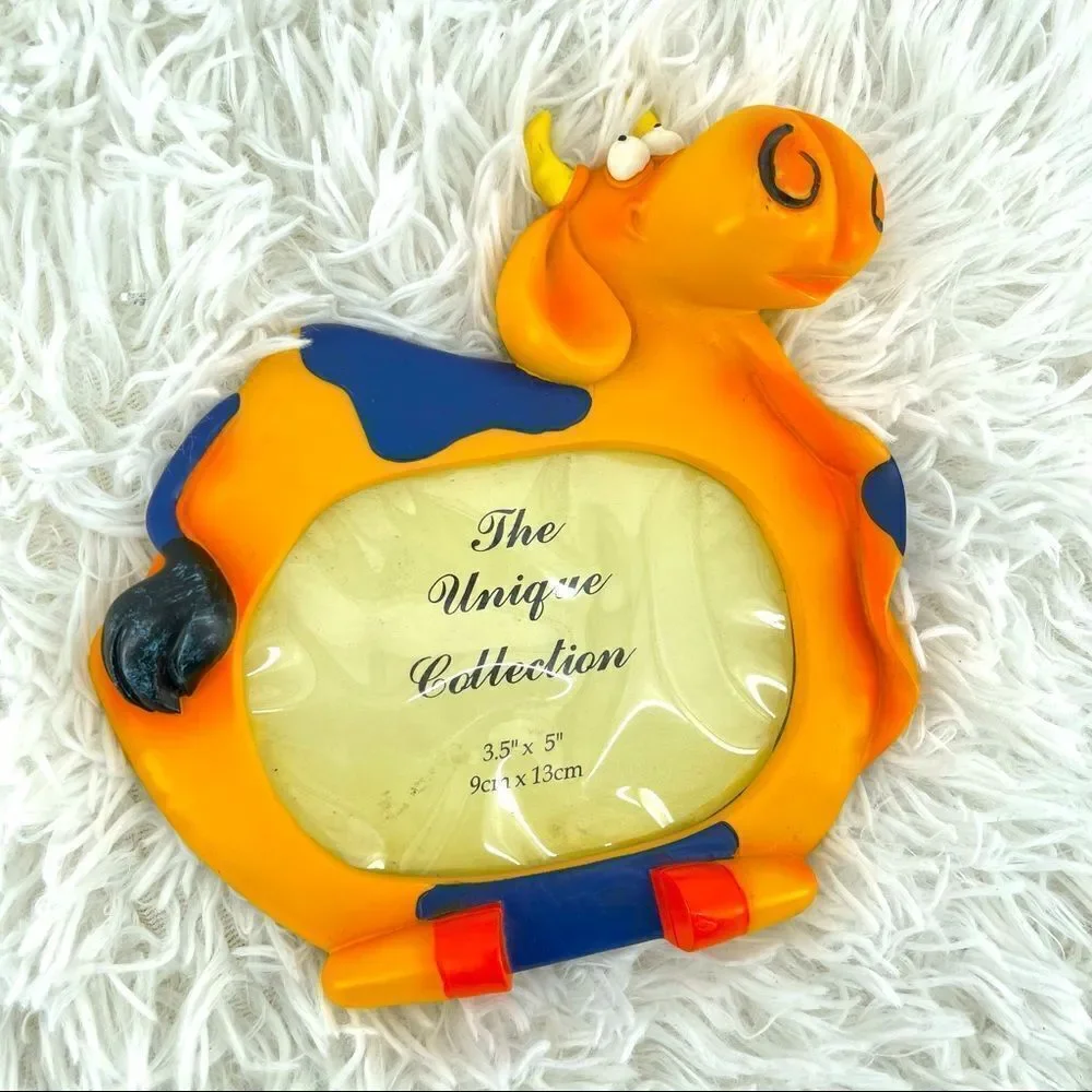 The Unique Collection 3.5” x 5” Rare 3D Orange Bull Decor Kid’s Picture Frame